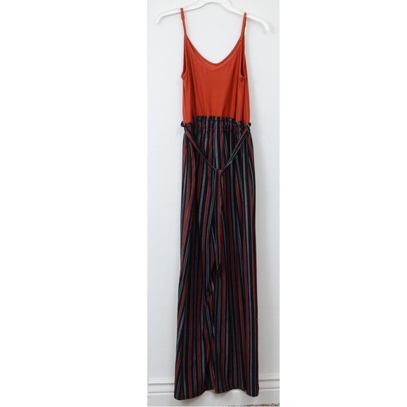 No Comment Geo Blue Orange Stripe Wide Leg Jumpsuit SIze LG NWT - Picture 1 of 9